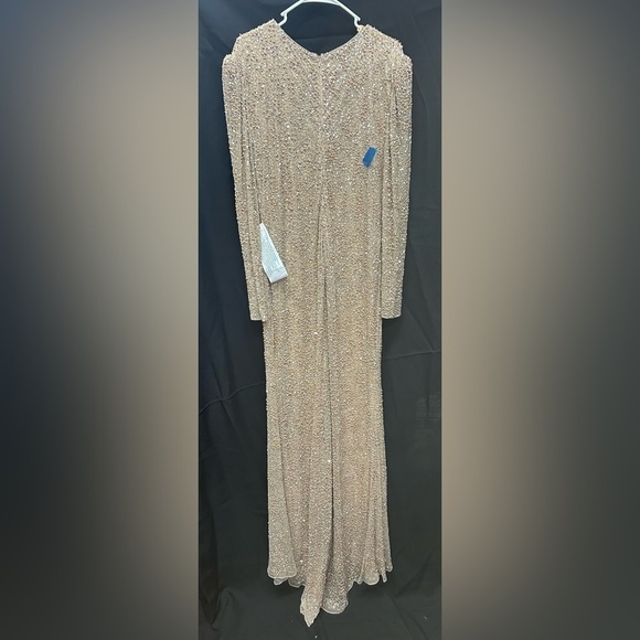 Mac Duggal 5177 NWT BEADED ILLUSION PLUNGE NECK LONG SLEEVE GOWN - Picture 5 of 6